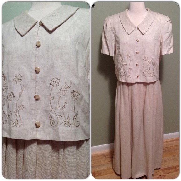 2 pc tan linen dress - has a vintage look