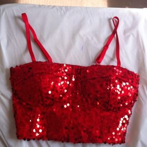 New Pretty sparkly red crop top