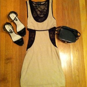 Tan & black velour, lace dress