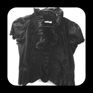 Woman's black ruffle collar jacket L