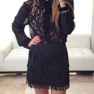 😘Black Fringe Mini Skirt😘