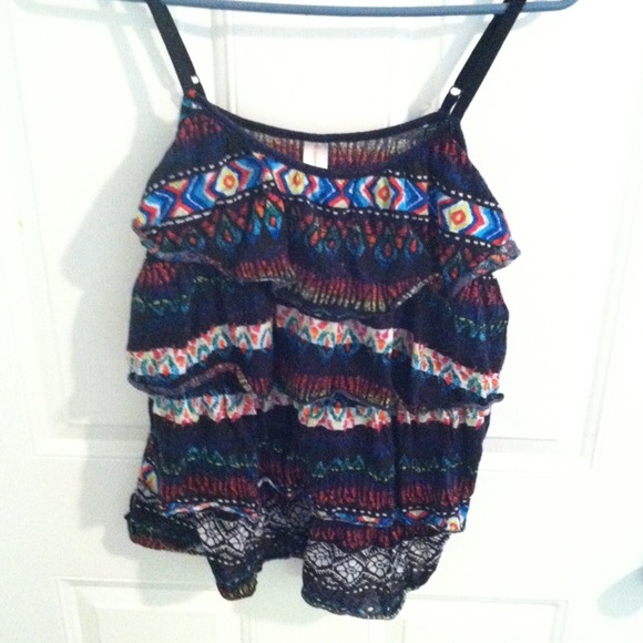 Aztec style ruffle tank