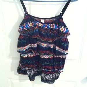 Aztec style ruffle tank