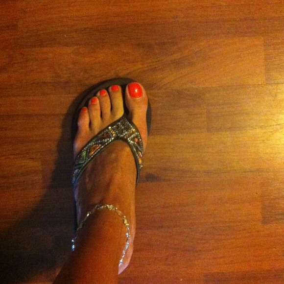 Brown wedge flip flops