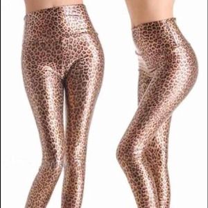 Black Leopard Print Foil Wet Look Leggings