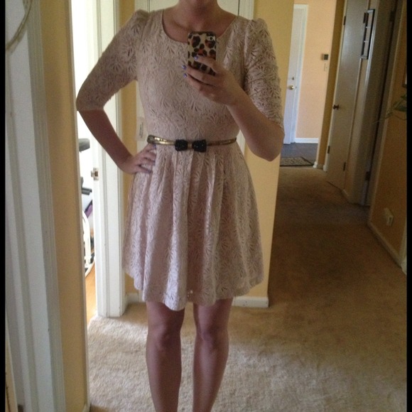 Three quarter blush laced dress