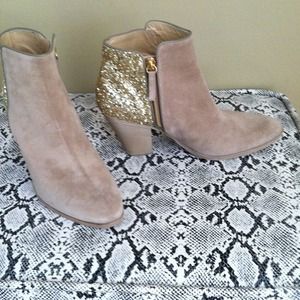 Barneys New York COOP Suede & Gold Glitter Boots