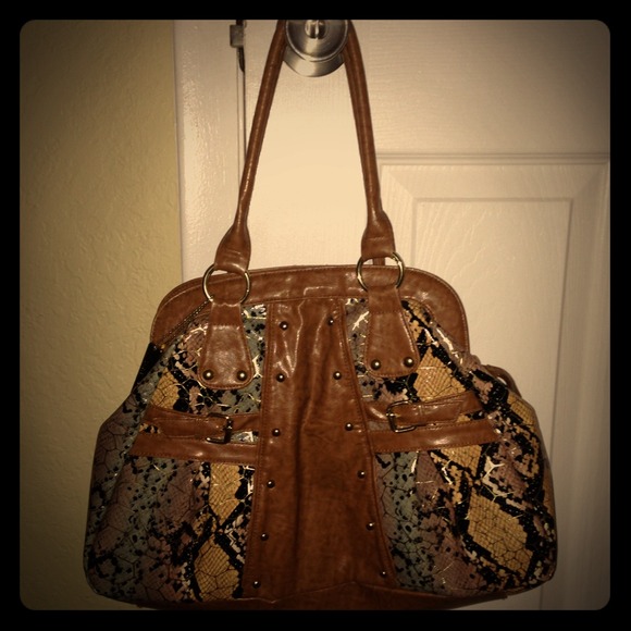 Tan snakeskin satchel