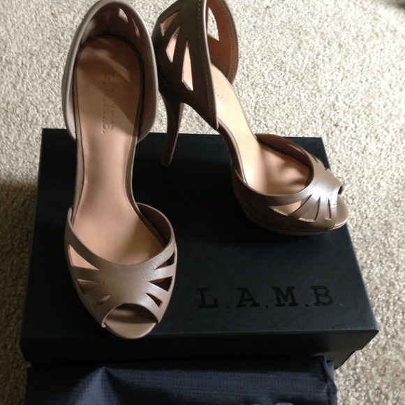L.A.M.B. Taupe Platform Sandals
