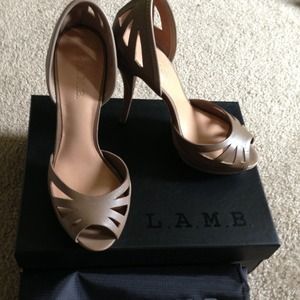 L.A.M.B. Taupe Platform Sandals