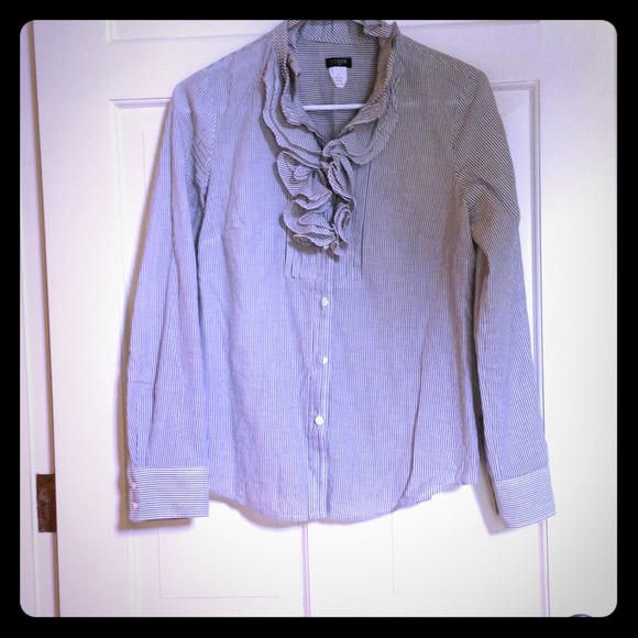 JCrew Striped Ruffle Shirt