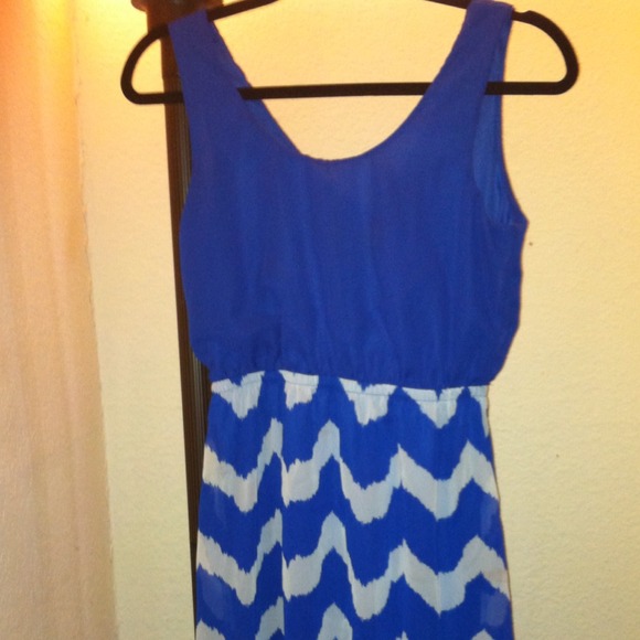 Blue Chevron Strips High Low Dress - Picture 2 of 4