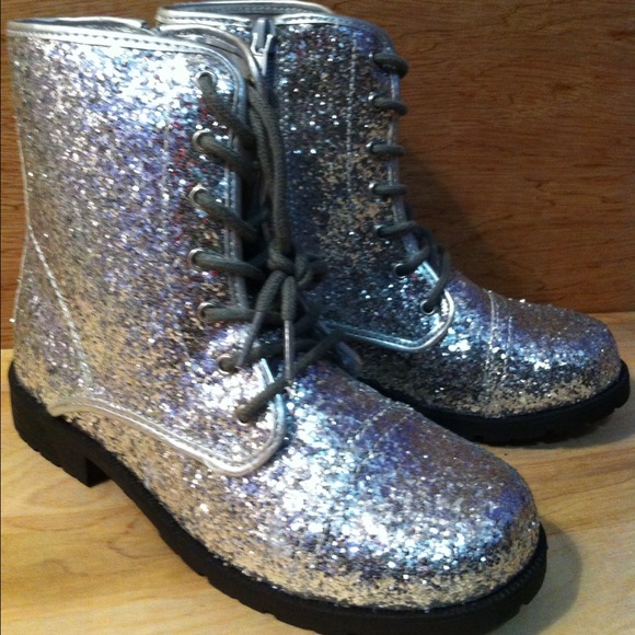 Silver statement combat boots. Dr Martens style