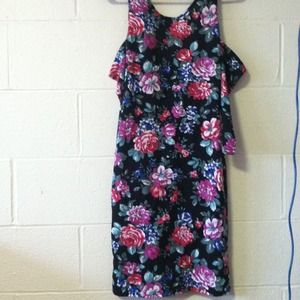 Black floral form fitting dress
