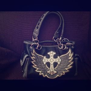 Angel wings/ cross rhinestone studded bag✂REDUCED✂