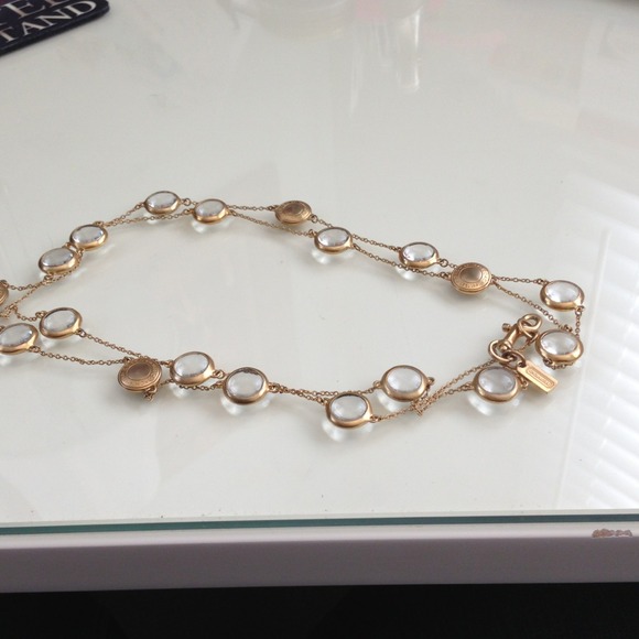 Coach Jewelry - Coach necklace 44 inches gold/crystal circles