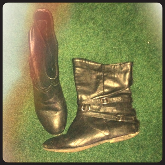 Black Leather Boots from Forever21