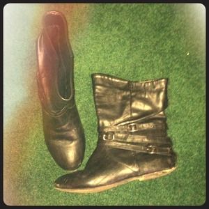 Black Leather Boots from Forever21