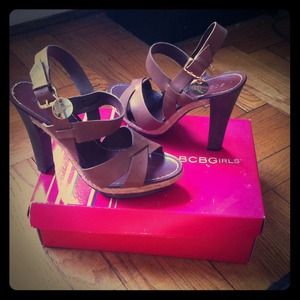 BCBG brown strap heels