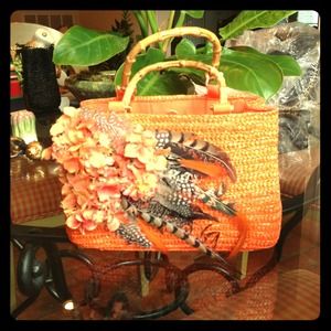 Orange Woven Straw Purse