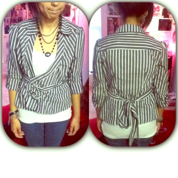 White and grey striped blouse