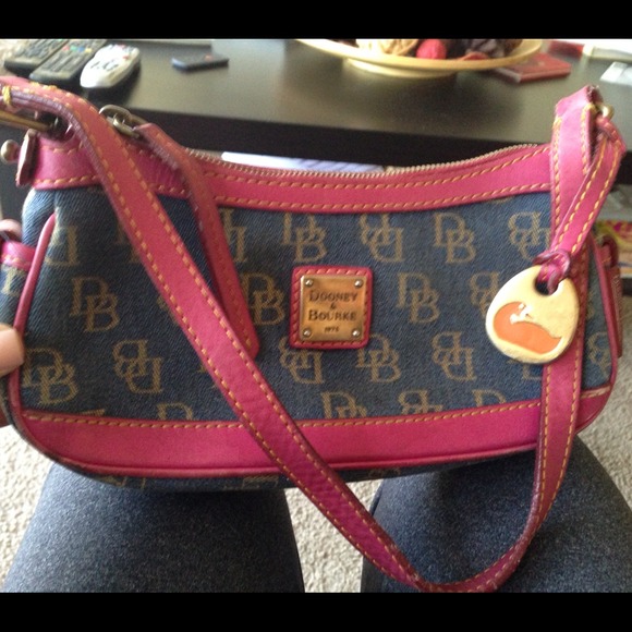 Dooney and Bourke small pink leather and jean bag