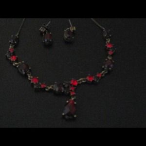Ruby and Garnet necklace and earring set