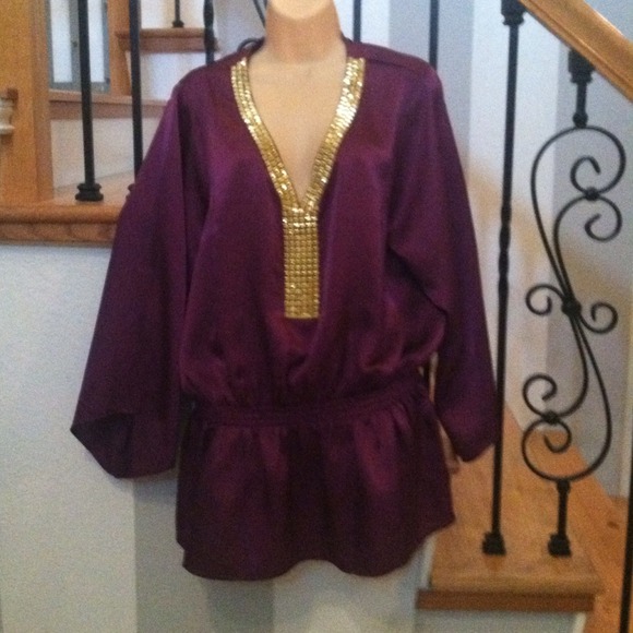 Deep Purple Top with Gold Neckline