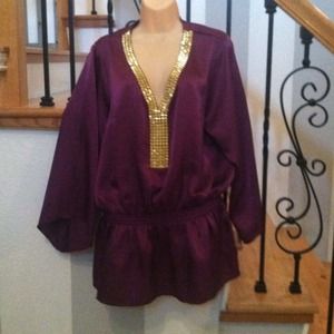 Deep Purple Top with Gold Neckline