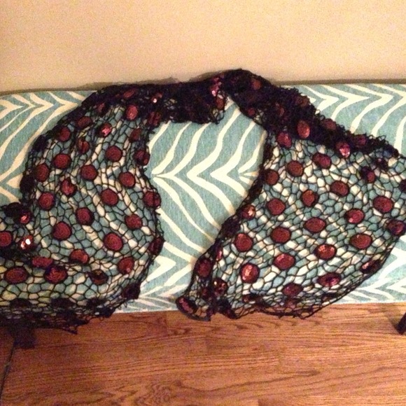 Knit with red/bronze sequin shawl