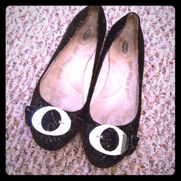 Dr Scholl's Black Suede Snakeskin pattern flats