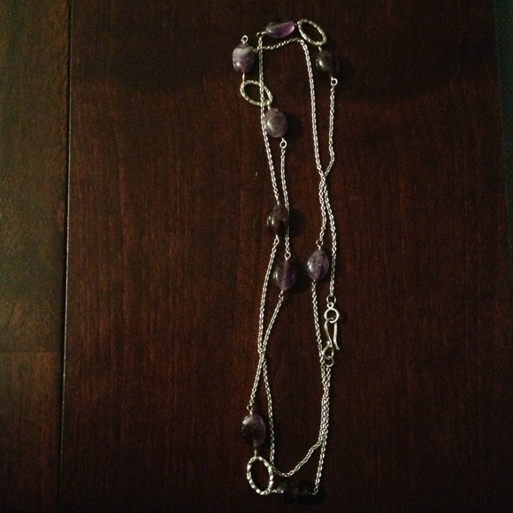 Silver and purple long necklace