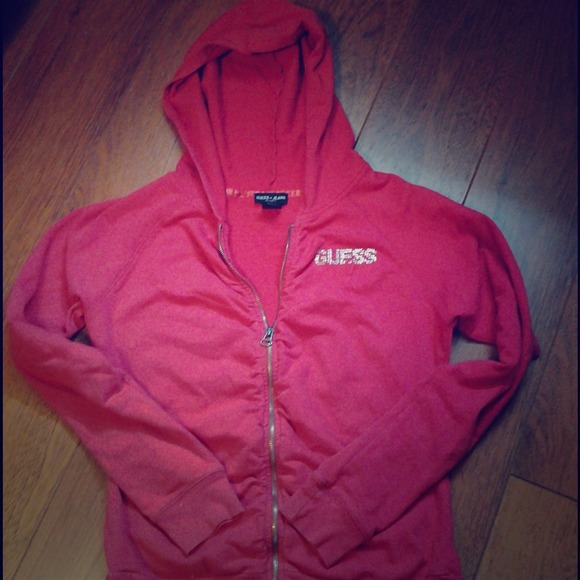 Red guess zip up bling
