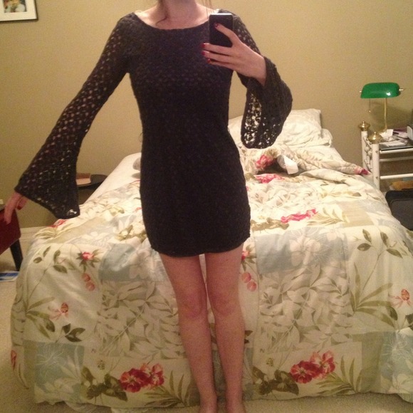 dark gray hippie long sleeve dress S