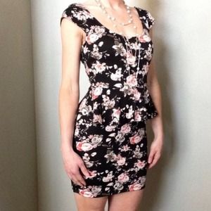 Black floral peplum dress