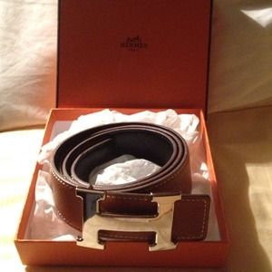 Hermes reversible tan/black belt w/ silver buckle.
