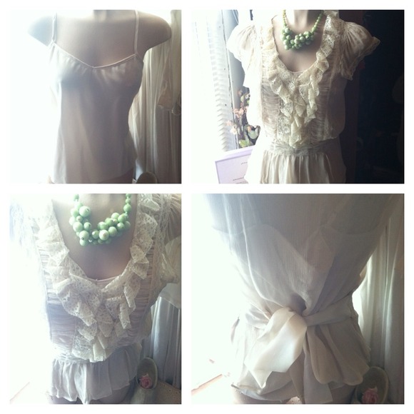 {] Sold [} Ruffled sheer blouse - Picture 3 of 4