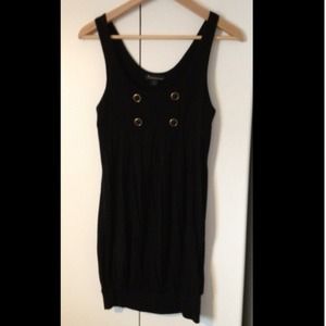 Black tapered summer dress with fold buttons
