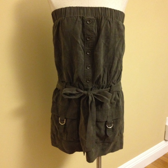 Army green strapless dress
