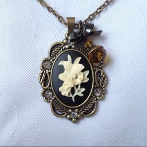 Ivory and Black Butterflies Cameo Necklace