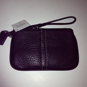 Small black leather coach wristlet