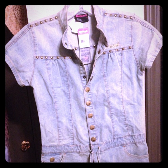 Denim romper.