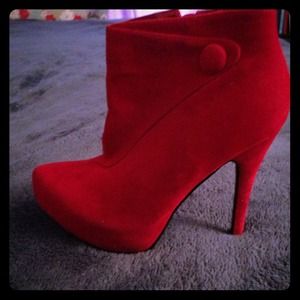 Red velour booties!
