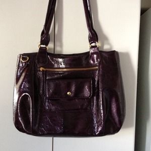 Purple patent leather bag with gold hard wear