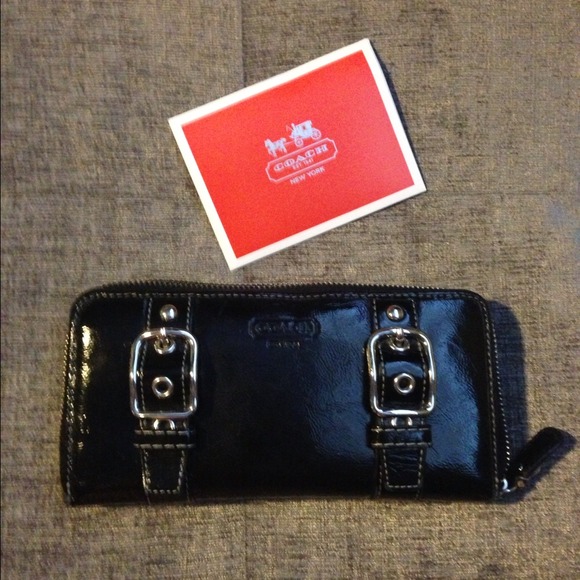 Coach Black Patent Leather Zip Around Wallet