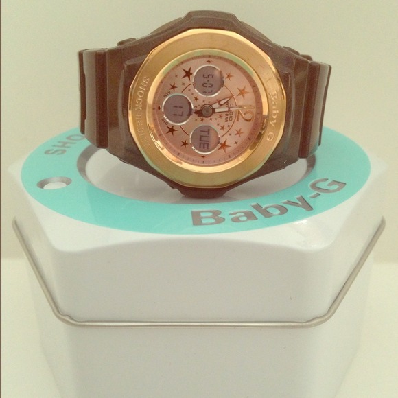 Baby G Shock brown band with rose gold face