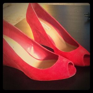 Steve Madden suede peep toe wedges.