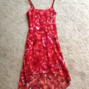 Red Hibiscus print high low  Sundress