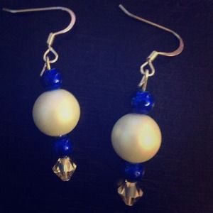 Home made earings. Blue and white $3.00