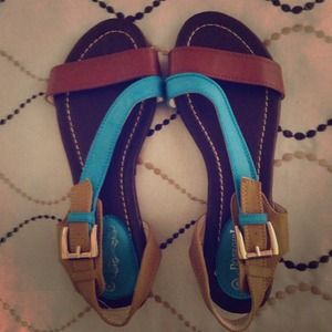 Blue and brown strapped sandals